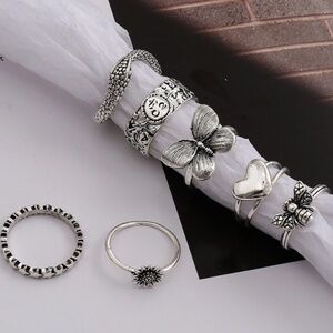 **EMBER* 7-Pc Silver x Butterfly Fashion Ring Set